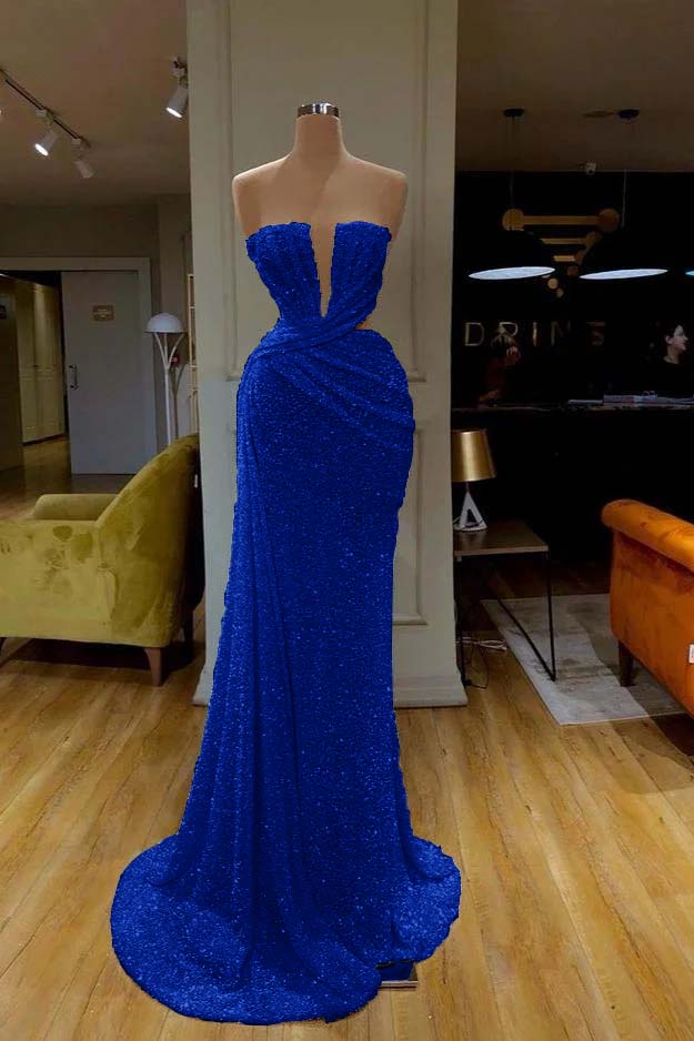 Mermaid Prom Dress Sleeveless Strapless Formal Dress With Sequins