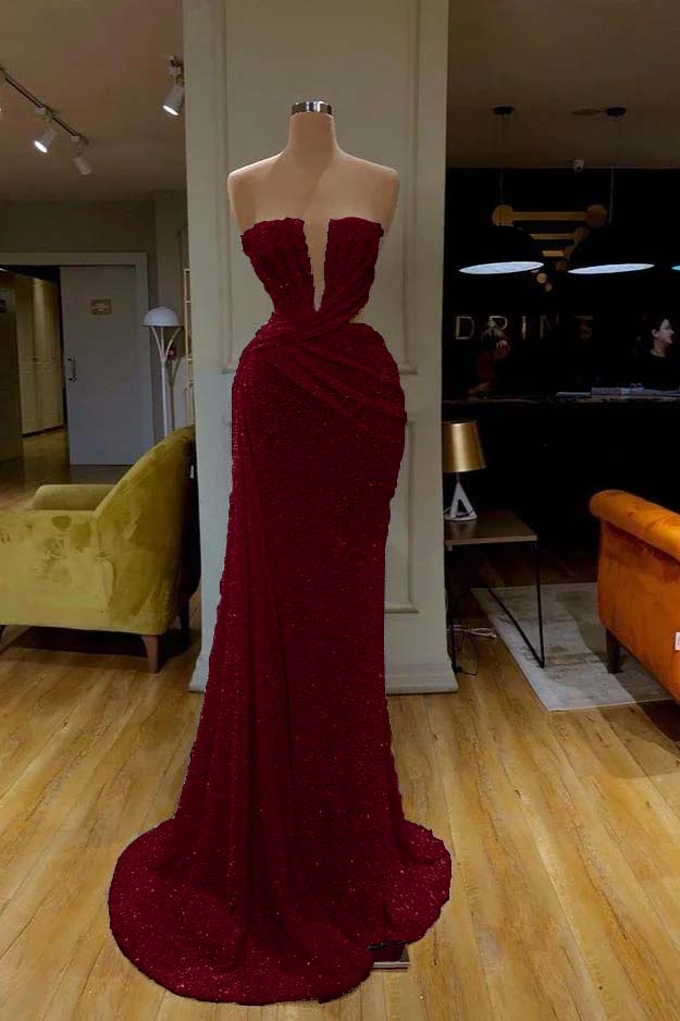 Mermaid Prom Dress Sleeveless Strapless Formal Dress With Sequins