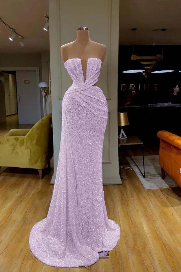 Mermaid Prom Dress Sleeveless Strapless Formal Dress With Sequins