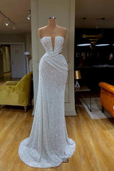Mermaid Prom Dress Sleeveless Strapless Formal Dress With Sequins