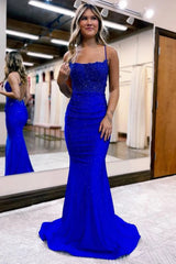 Mermaid Prom Dress Spaghetti Straps Dark Green Long Evening Dress with Appliques