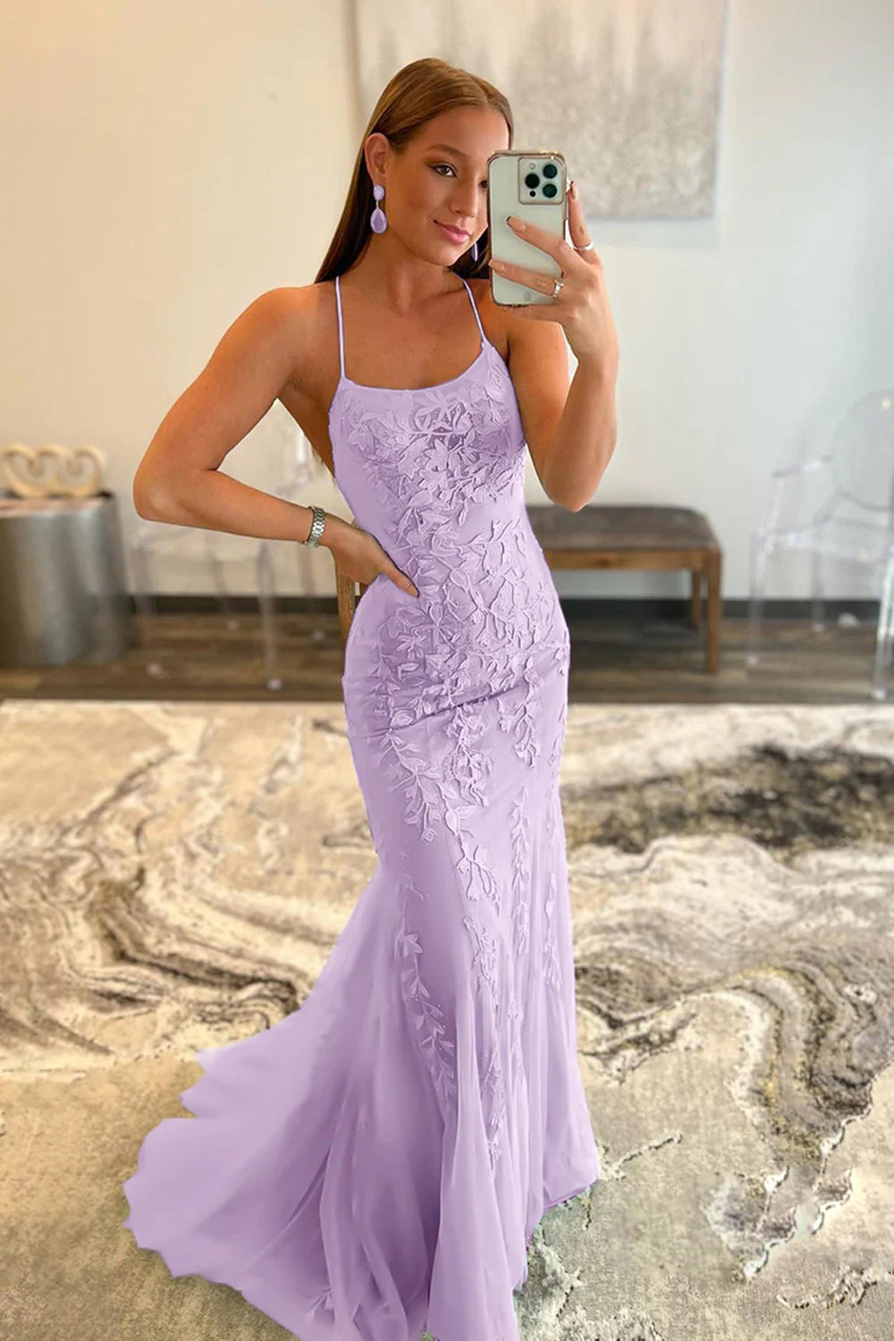 Mermaid Prom Dress Spaghetti Straps Lace Evening Dress
