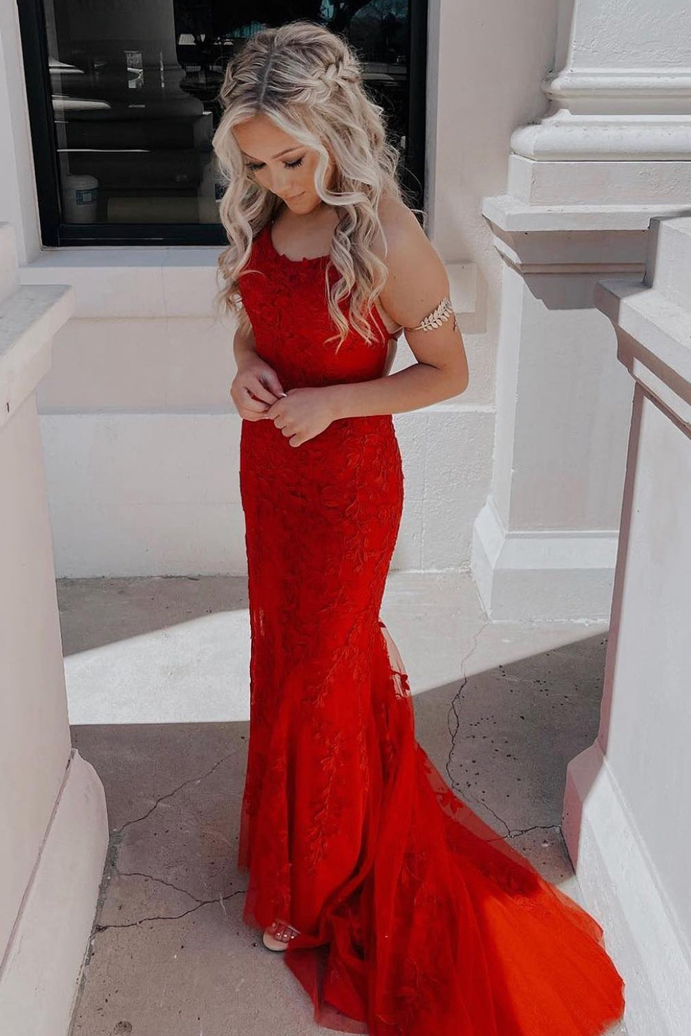 Mermaid Prom Dress Spaghetti Straps Lace Evening Dress