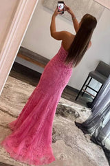 Mermaid Prom Dress Strapless Corset Lace Elegant Evening Dress with Split