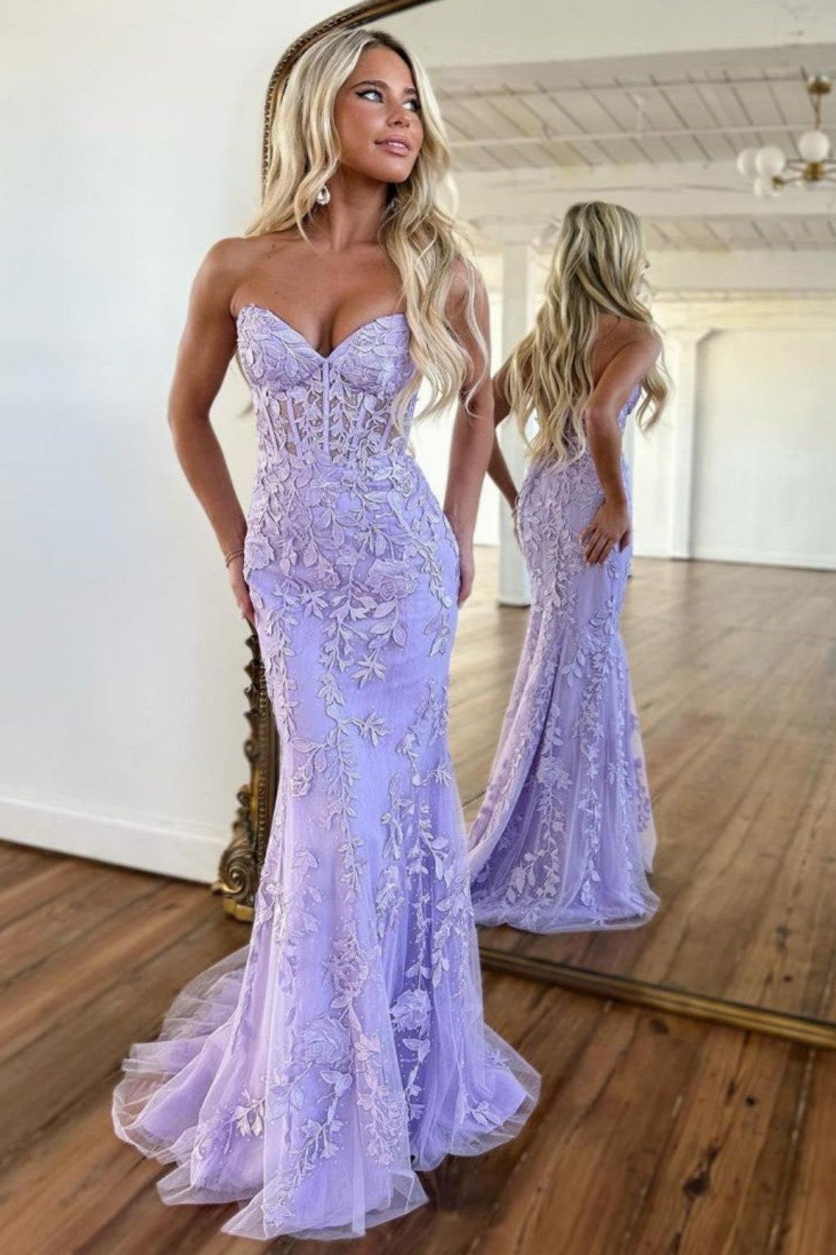 Mermaid Prom Dress Strapless Lace Elegant Evening Dress With Appliques