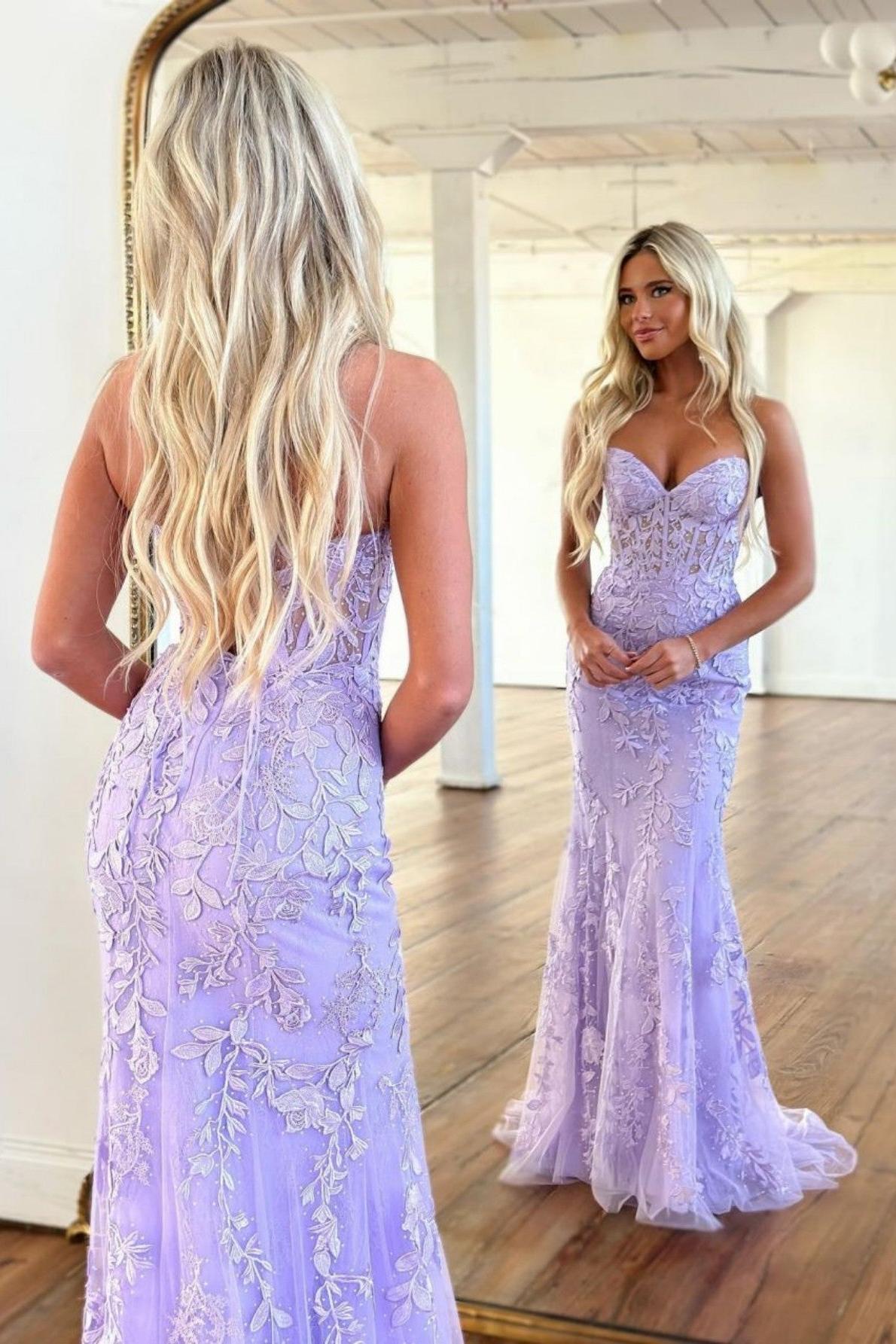 Mermaid Prom Dress Strapless Lace Elegant Evening Dress With Appliques