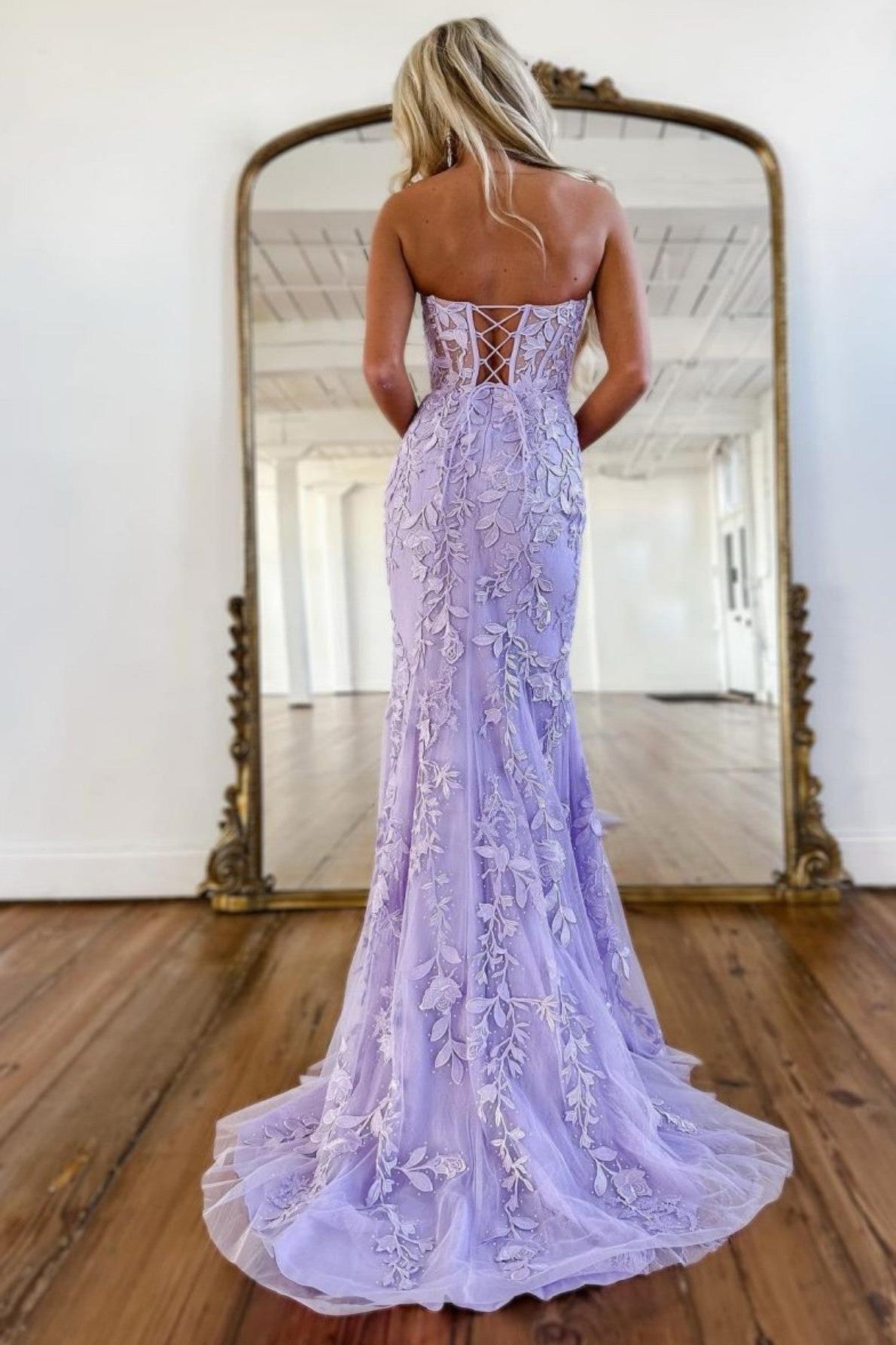 Mermaid Prom Dress Strapless Lace Elegant Evening Dress With Appliques