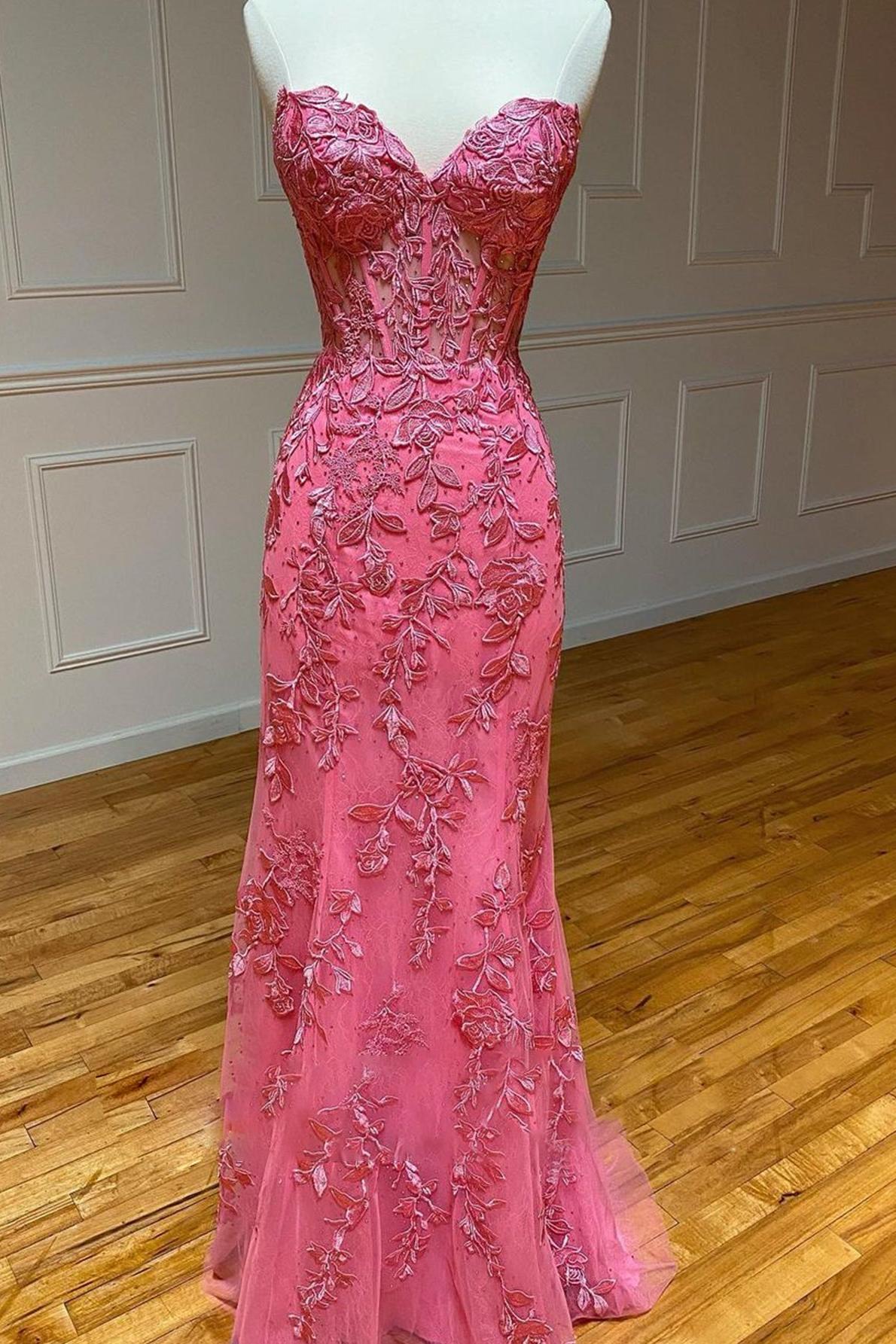 Mermaid Prom Dress Strapless Lace Elegant Evening Dress With Appliques
