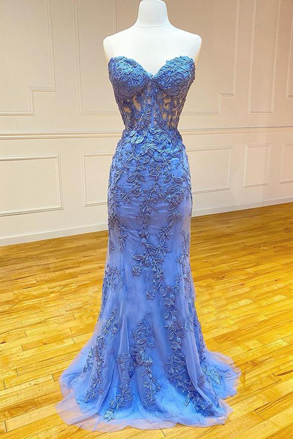 Mermaid Prom Dress Strapless Lace Elegant Evening Dress With Appliques