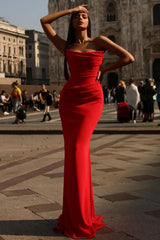 Mermaid Prom Dress Strapless Satin Sleeveless Formal Dress