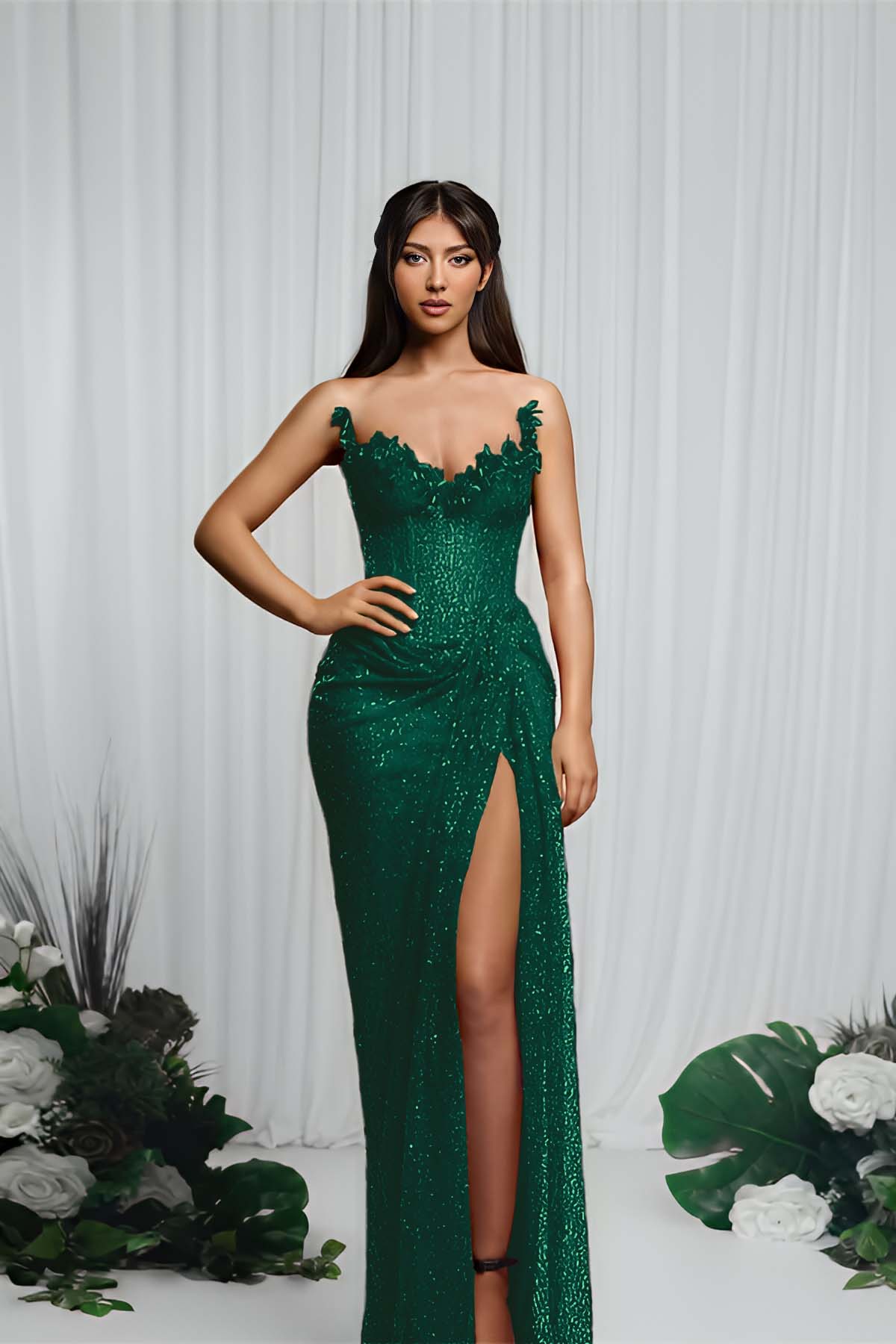Mermaid Prom Dress Strapless Sleeveless Formal Dress With Sequins