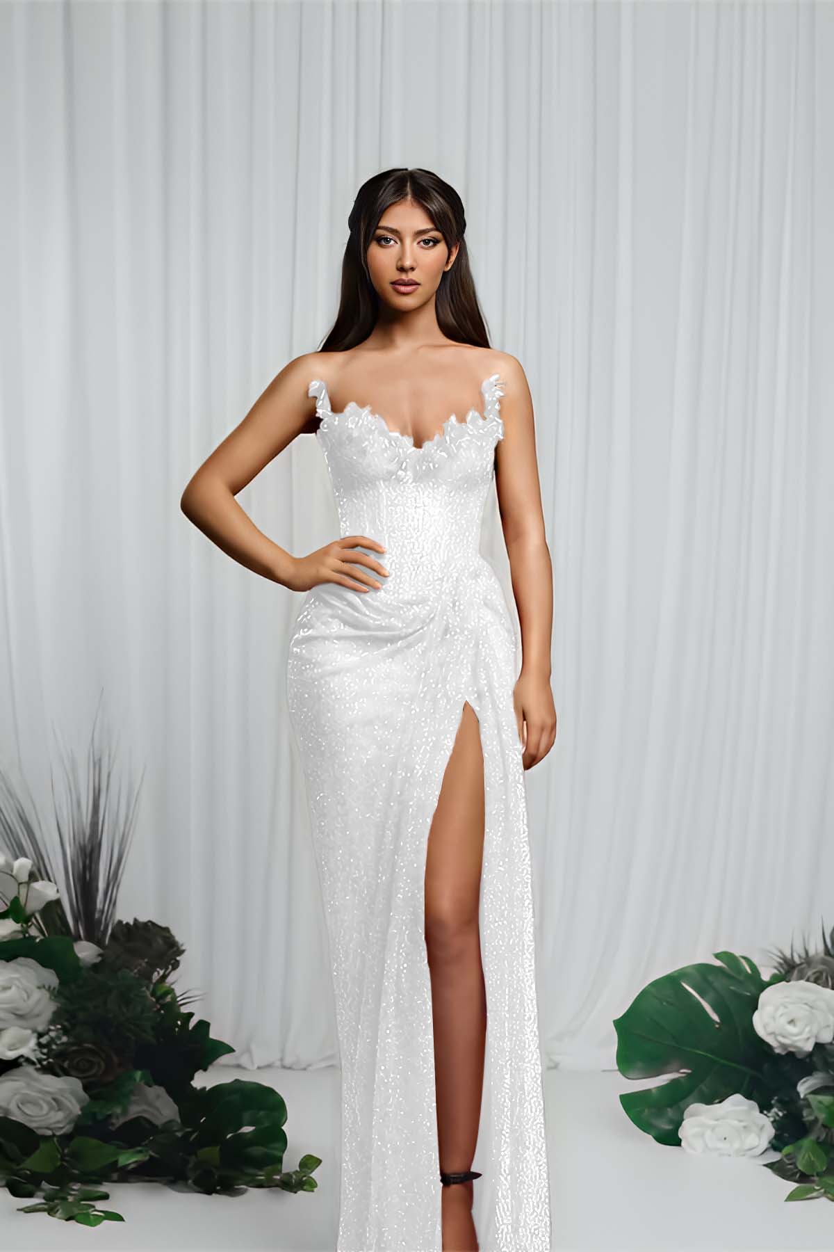 Mermaid Prom Dress Strapless Sleeveless Formal Dress With Sequins