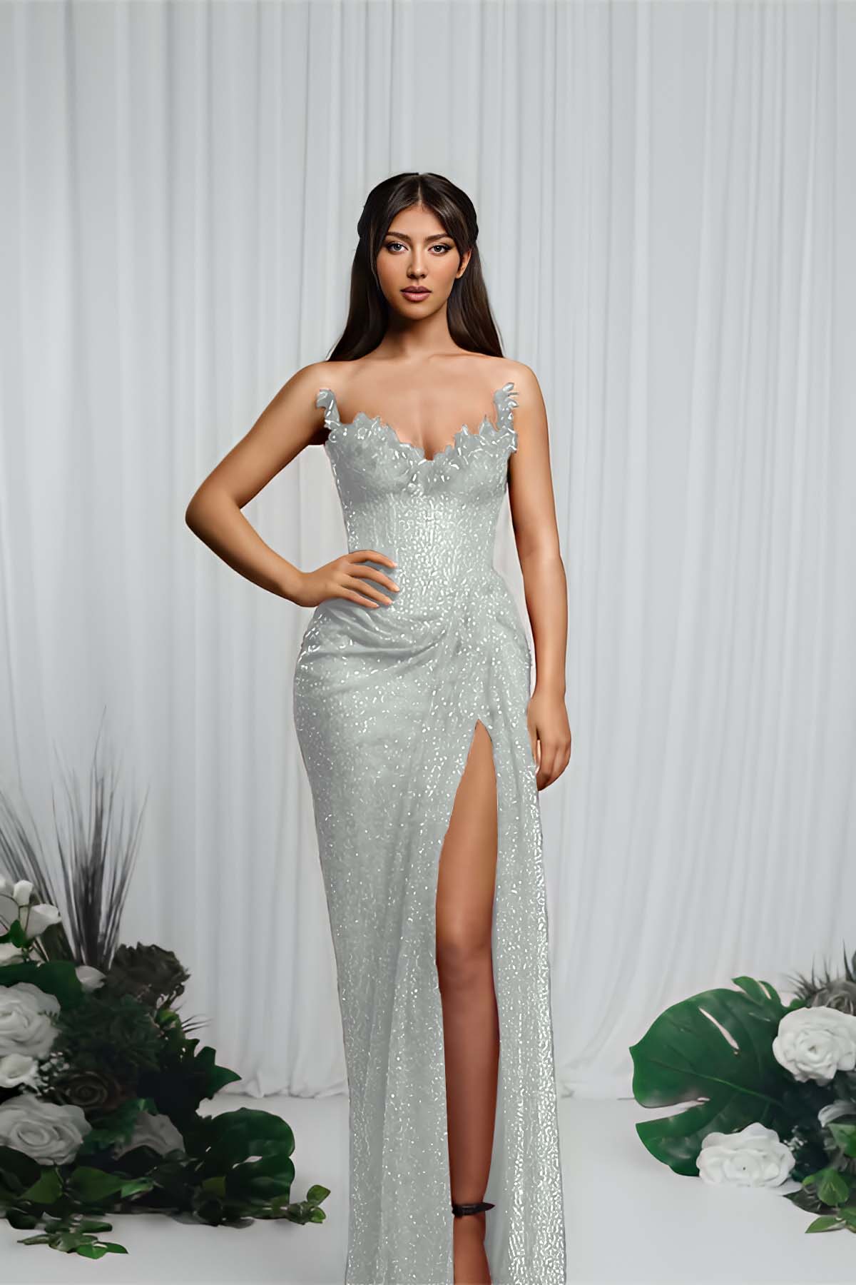 Mermaid Prom Dress Strapless Sleeveless Formal Dress With Sequins