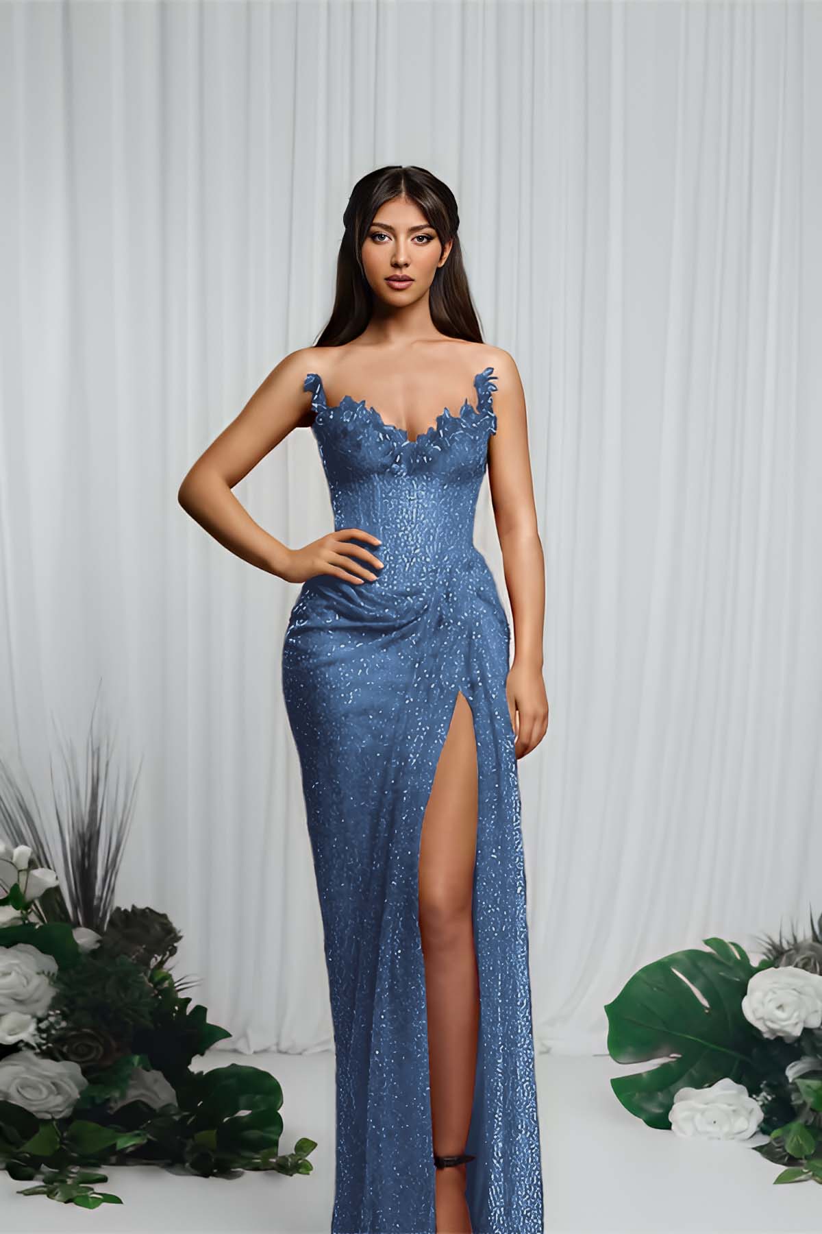 Mermaid Prom Dress Strapless Sleeveless Formal Dress With Sequins