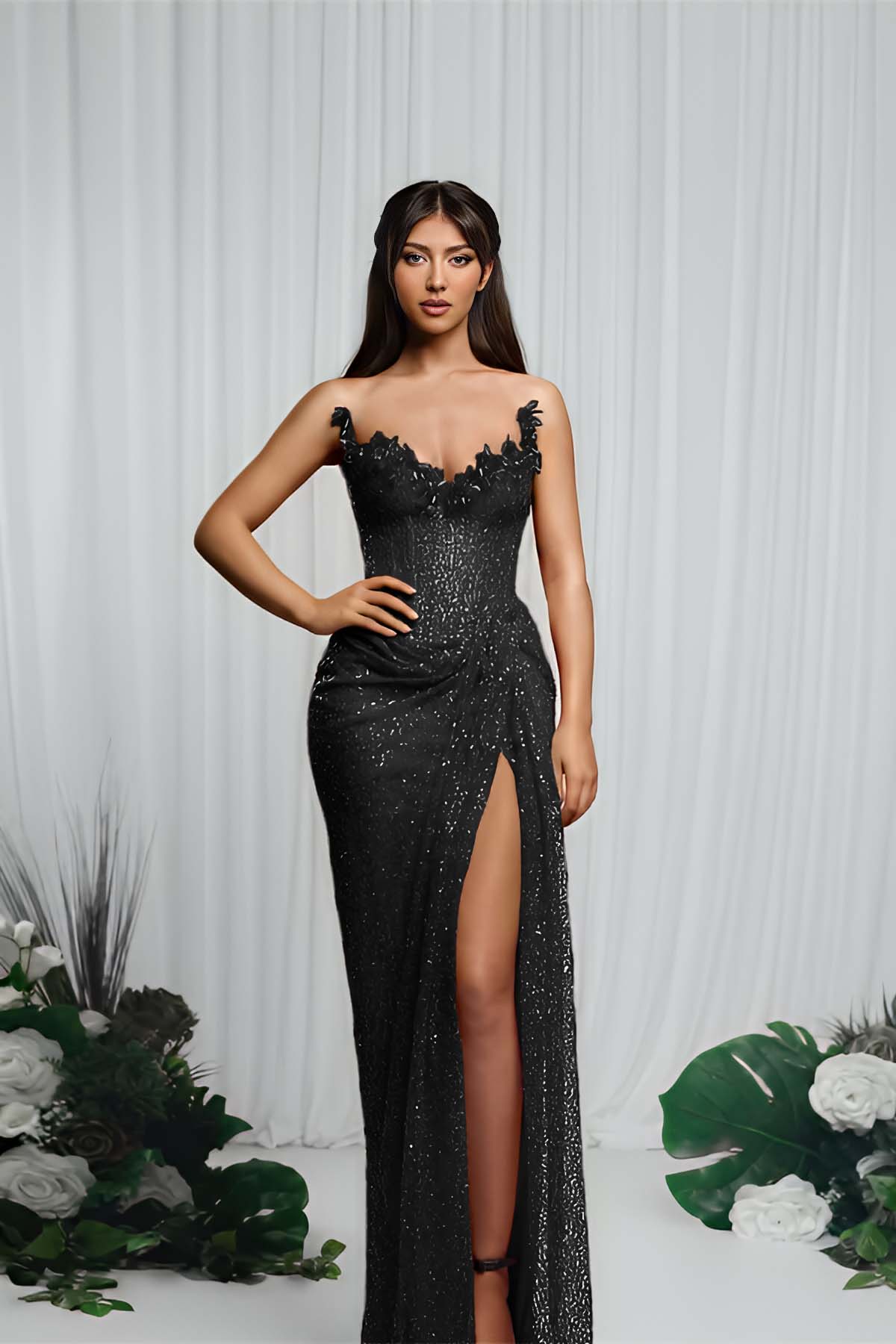 Mermaid Prom Dress Strapless Sleeveless Formal Dress With Sequins