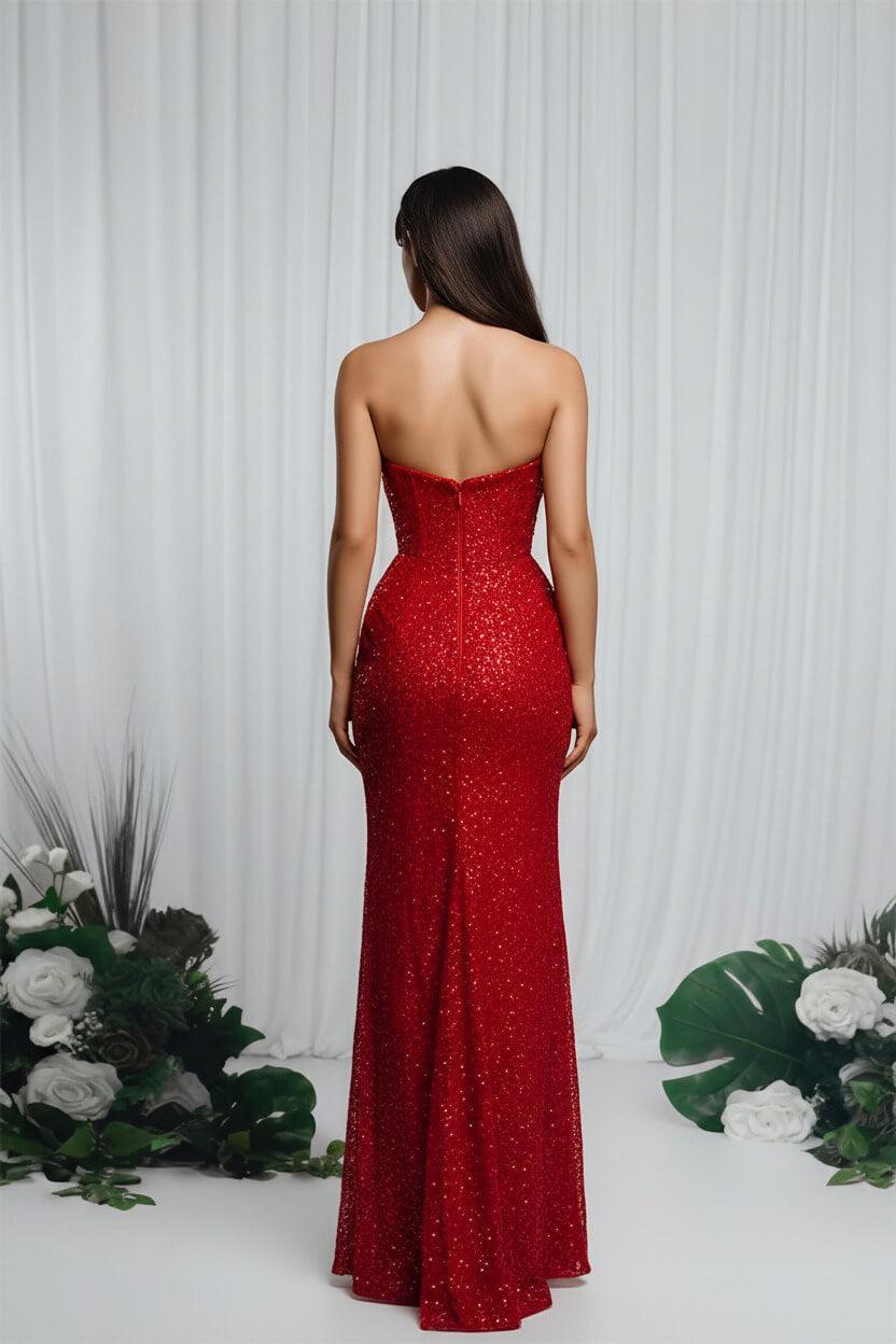 Mermaid Prom Dress Strapless Sleeveless Formal Dress With Sequins
