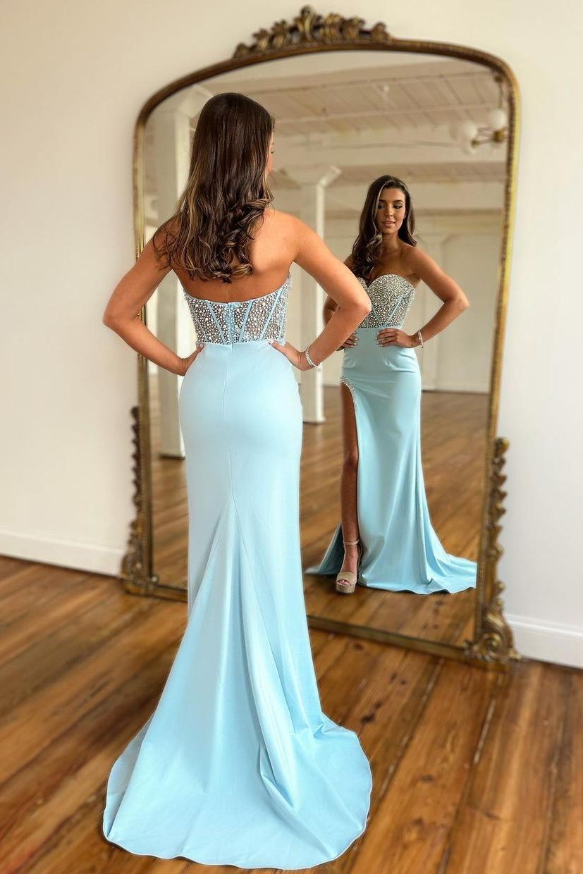 Mermaid Prom Dress Sweetheart Neck Mint Long Evening Dress with Beadings