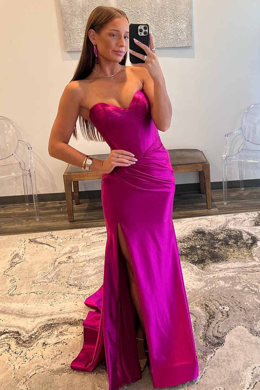 Mermaid Prom Dress Sweetheart Neck Satin Evening Dress With Split