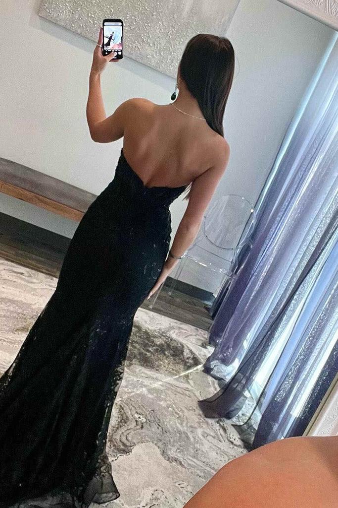 Mermaid Prom Dress Sweetheart Neck Tulle Lace Black Long Evening Dress