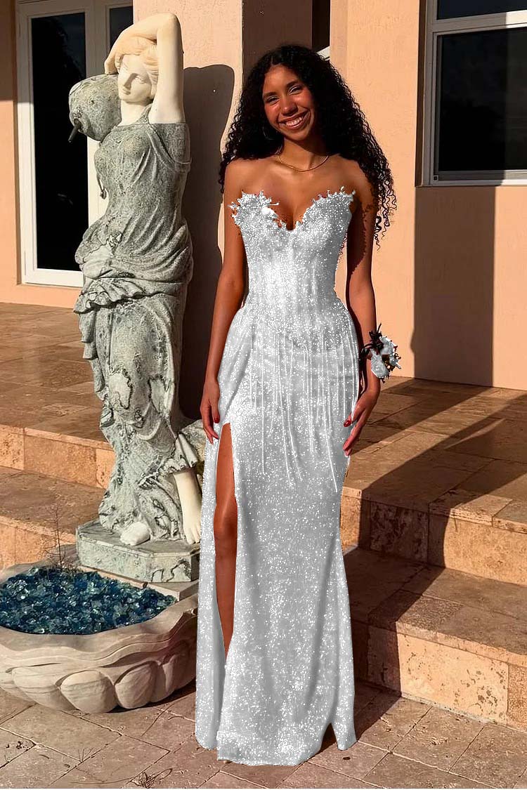 Mermaid Prom Dress Sweetheart Sleeveless Formal Dress With Beadings and Rhinestones