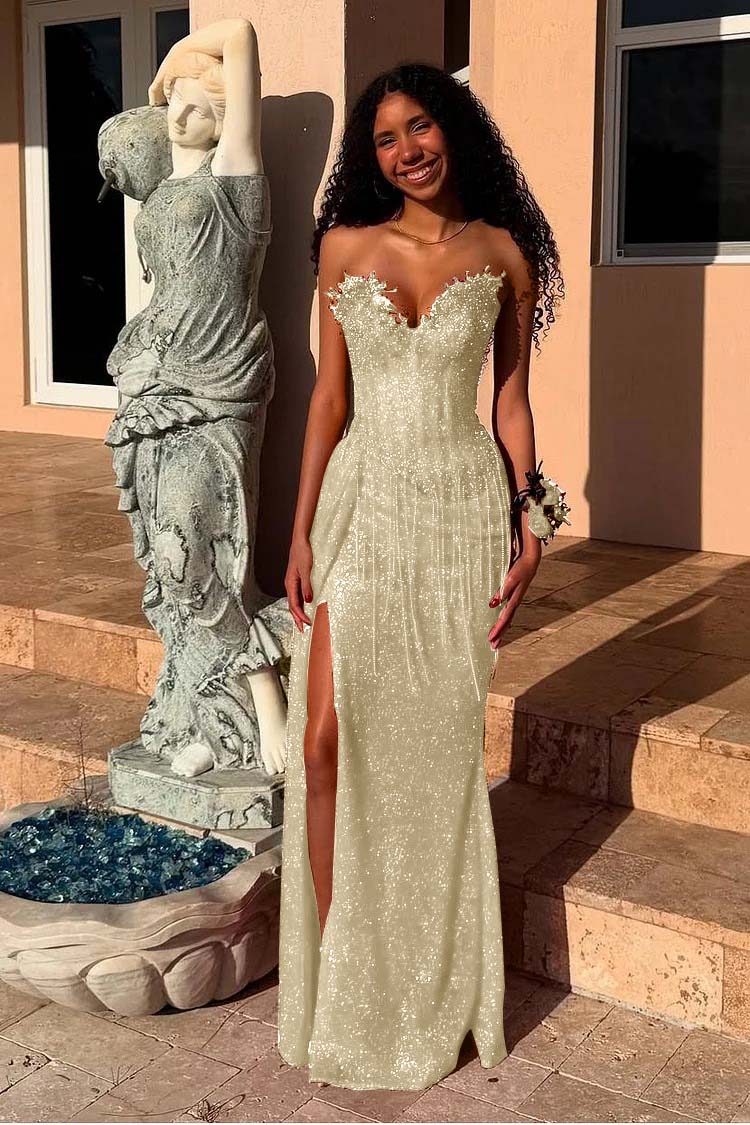 Mermaid Prom Dress Sweetheart Sleeveless Formal Dress With Beadings and Rhinestones