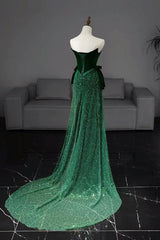Mermaid Prom Dress Tulle Velvet Green Long Formal Evening Dress