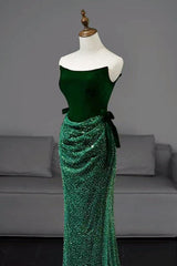 Mermaid Prom Dress Tulle Velvet Green Long Formal Evening Dress