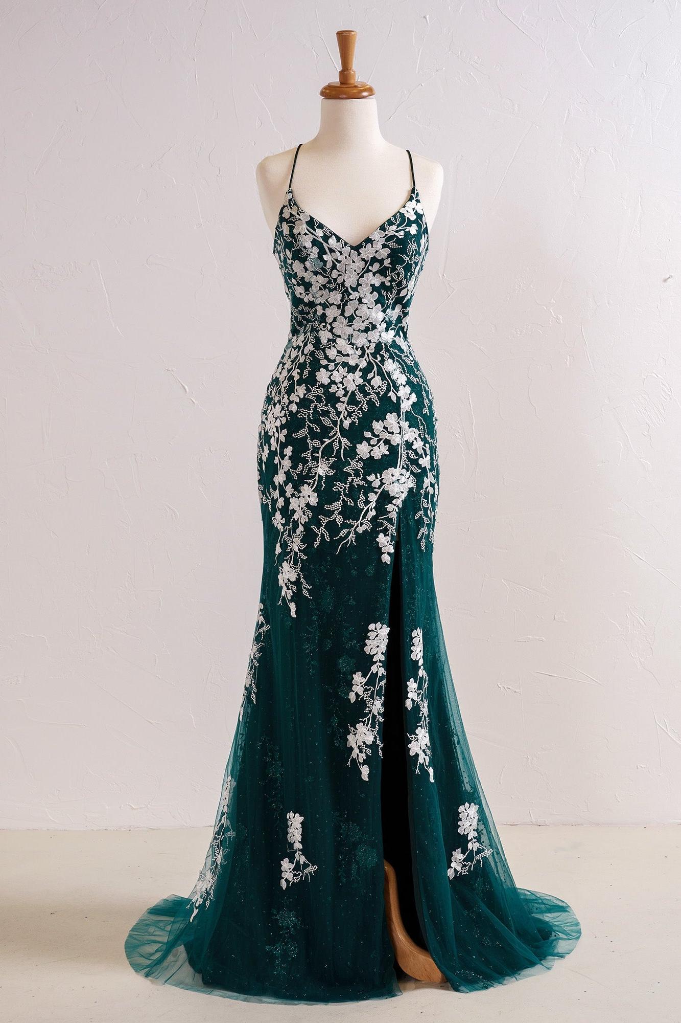 Mermaid Prom Dress V Neck Long Elegant with Delicate Appliques Beading Evening Dress