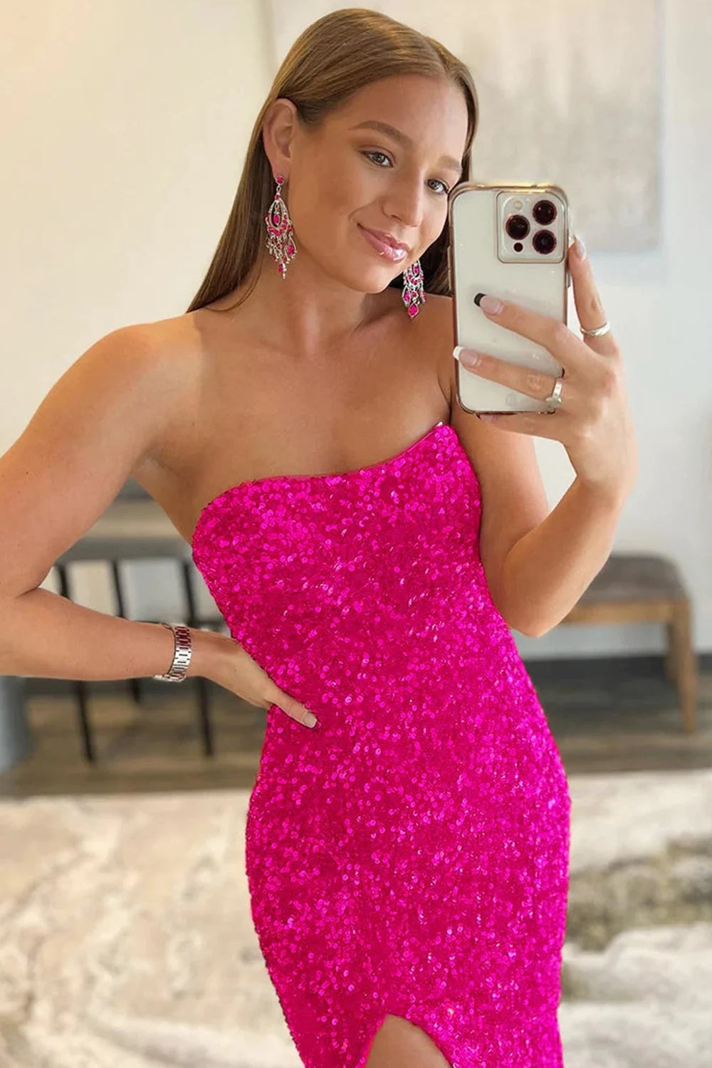 Mermaid Royal Blue Prom Dress Sequin Evening Dress With Slit