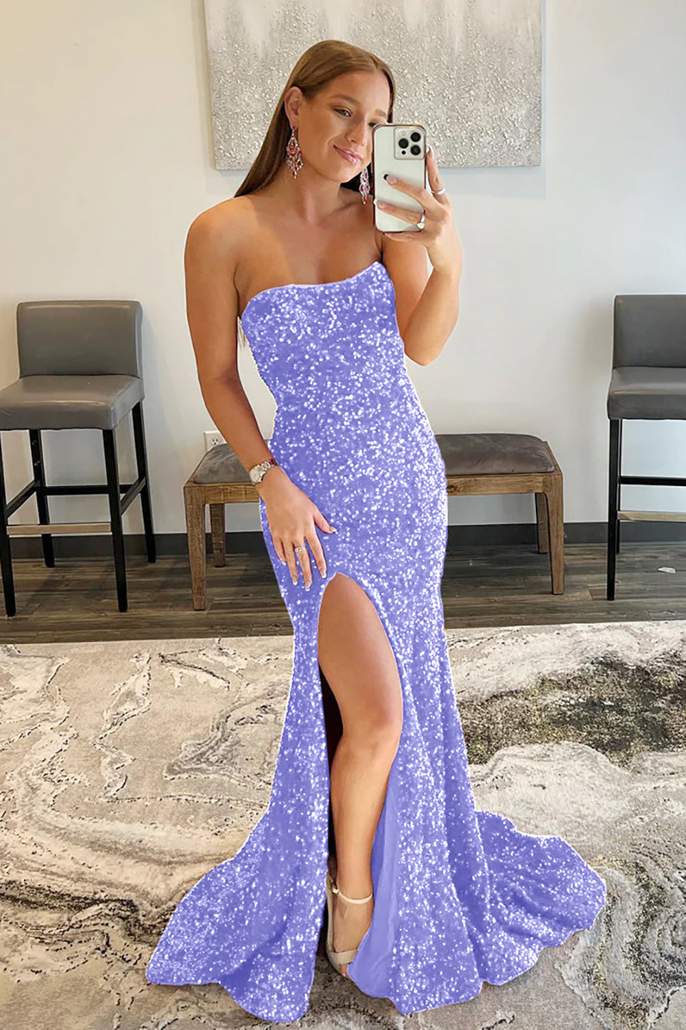Mermaid Royal Blue Prom Dress Sequin Evening Dress With Slit