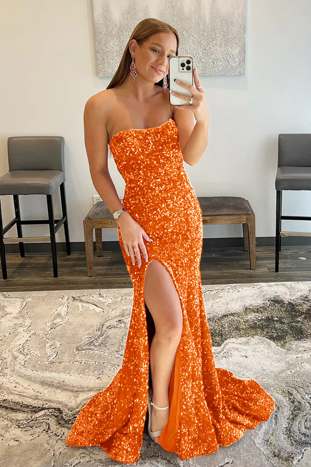 Mermaid Royal Blue Prom Dress Sequin Evening Dress With Slit