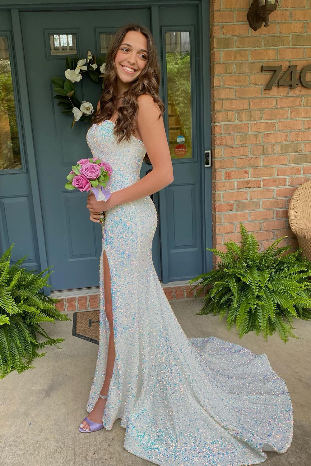 Mermaid Royal Blue Prom Dress Sequin Evening Dress With Slit