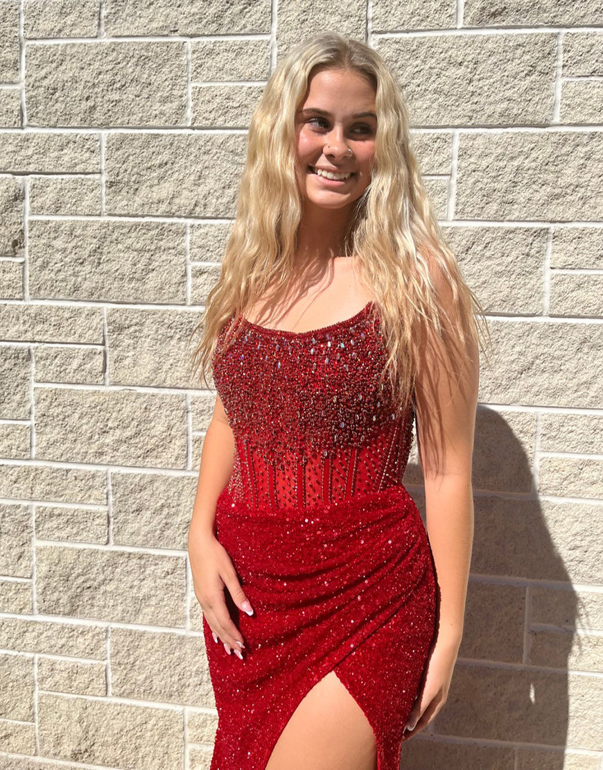 Mermaid Royal Blue Prom Dress Strapless Long Evening Dress With Slit