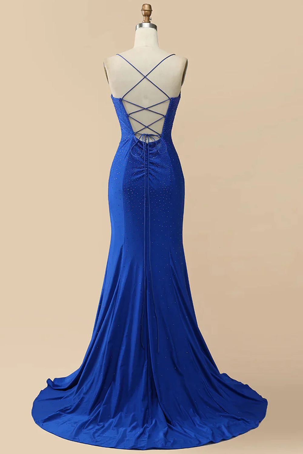 Mermaid Spaghetti Straps Red Prom Dress Long Evening Dress with Criss Cross Back