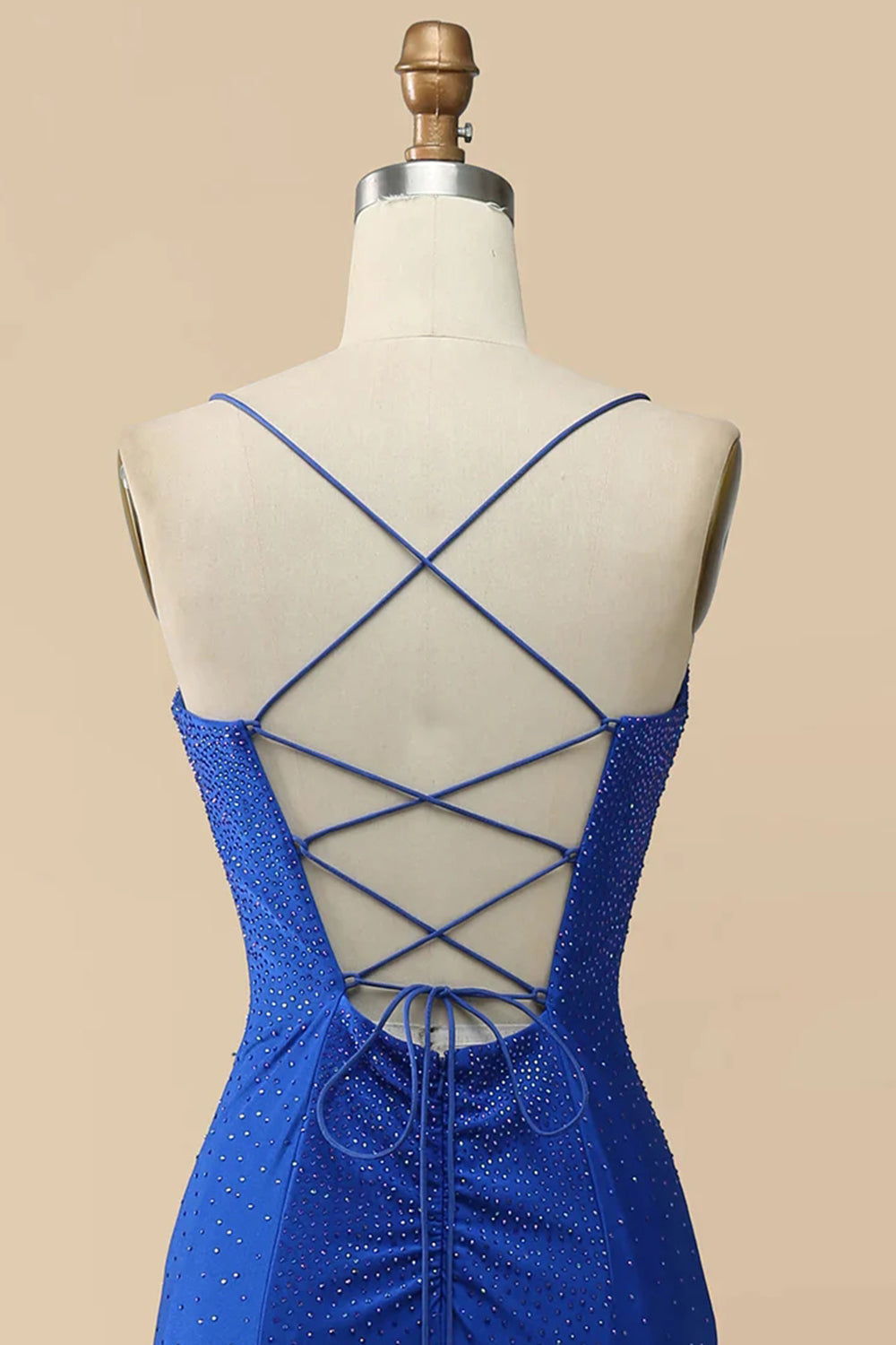 Mermaid Spaghetti Straps Red Prom Dress Long Evening Dress with Criss Cross Back