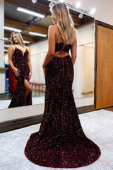 Mermaid Spaghetti Straps Royal Blue Prom Dress Sequined Long Evening Dress with Silt