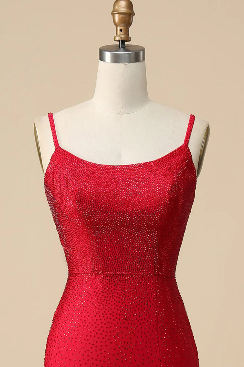 Mermaid Spaghettti Straps Red Prom Dress Sequined Long Evening Dress with Split Front