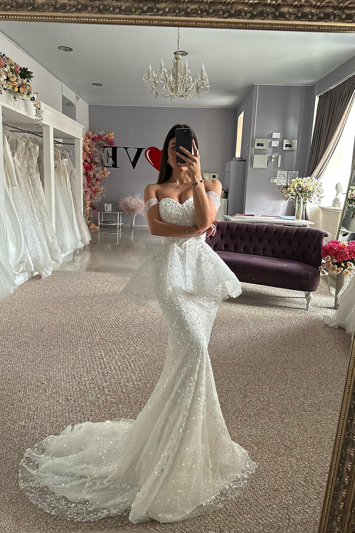 Mermaid Tulle Lace Sweetheart Sleeveless White Wedding Dress Bridal Gown With Appliques