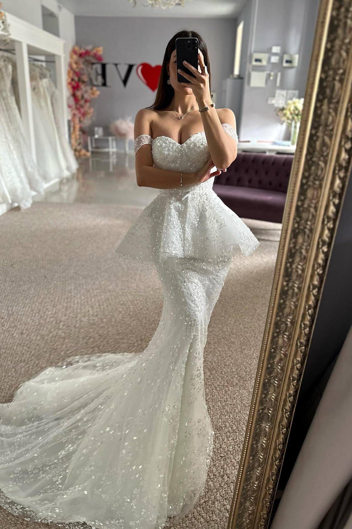 Mermaid Tulle Lace Sweetheart Sleeveless White Wedding Dress Bridal Gown With Appliques
