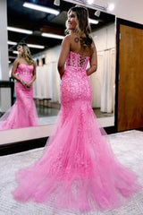 Mermaid Tulle Prom Dress Lace Up Long Formal Dress with Appliques