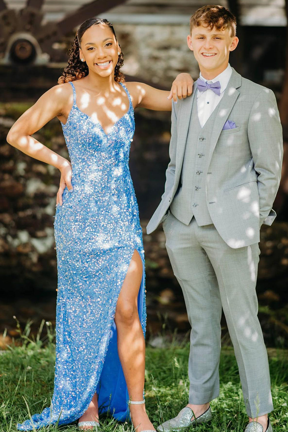 Mermaid V Neck Fuchsia Prom Dress Sequined Long Evening Dress