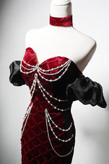 Mermaid Velvet Formal Dress Burgundy Long Evening Dress
