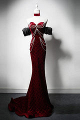 Mermaid Velvet Formal Dress Burgundy Long Evening Dress