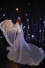 Mermaid Wedding Dress Cap Sleeve Crew Neck Bridal Gown With Sequins