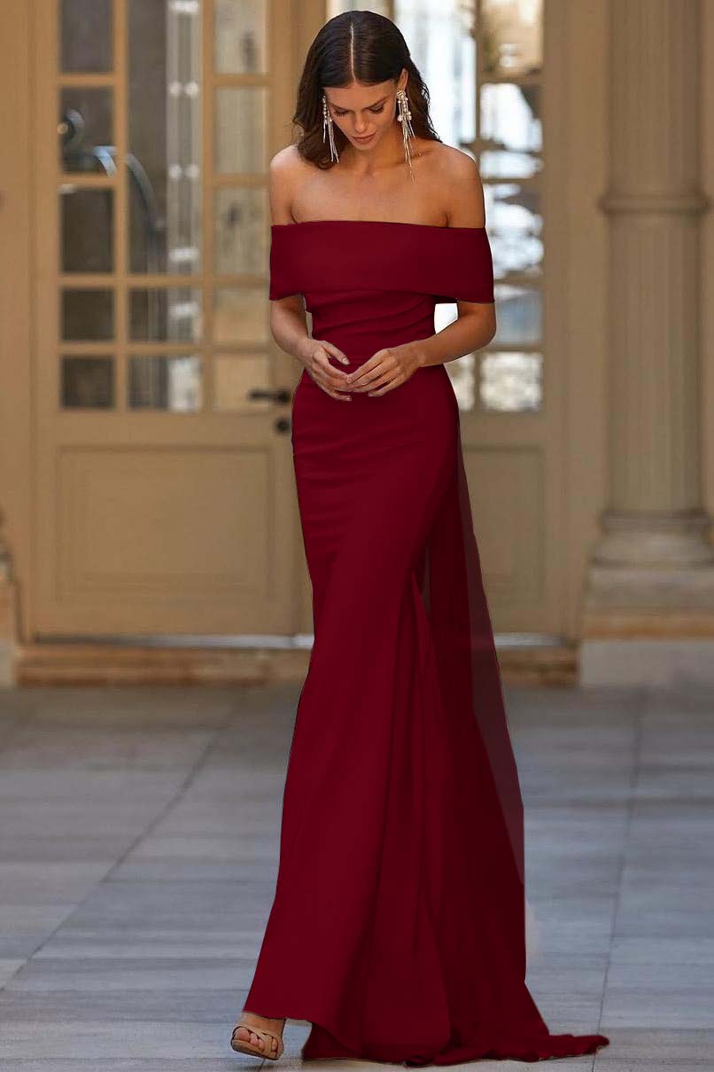 Mermaid Wedding Dress Cap Sleeve Satin Off the Shoulder Bridal Gown