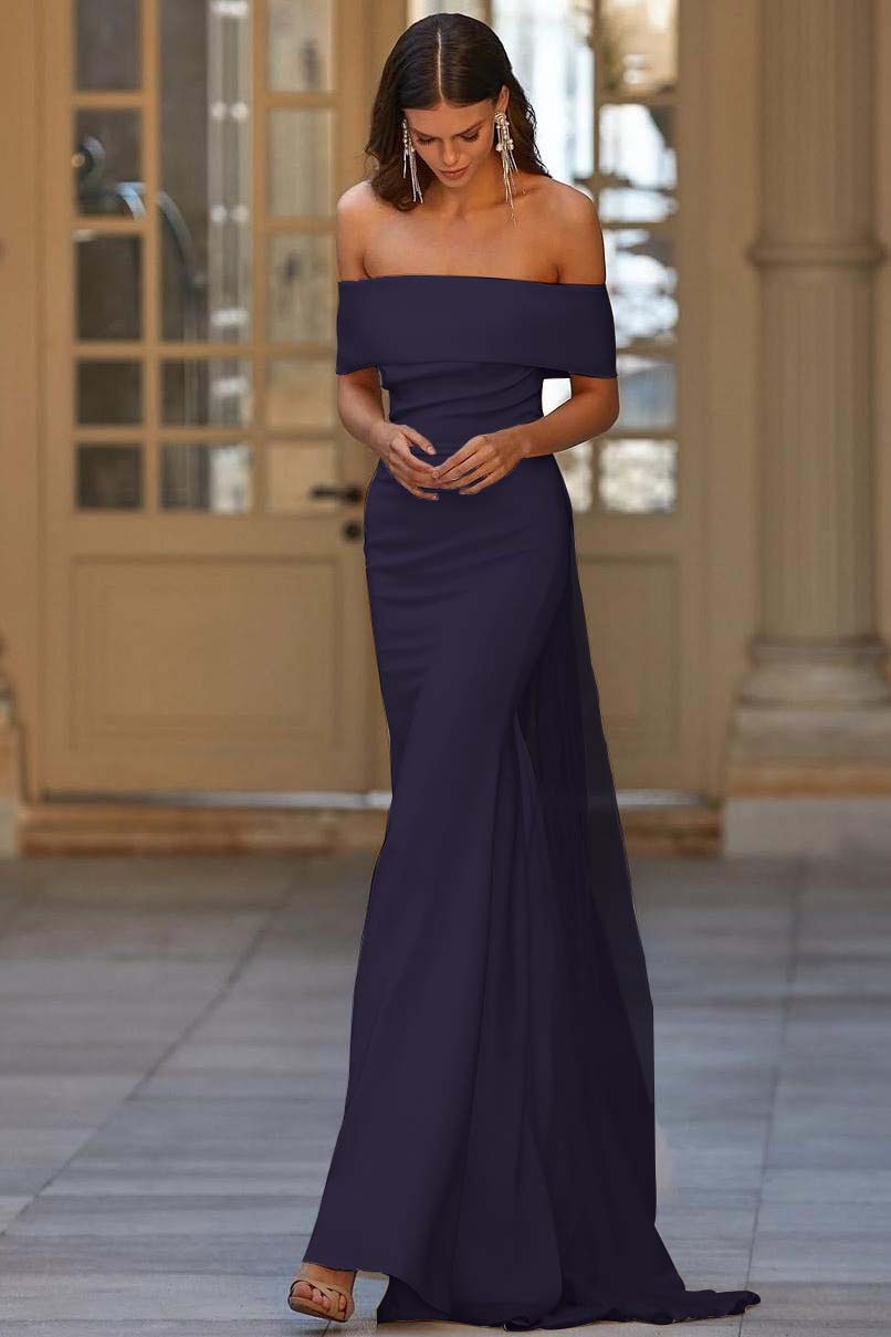 Mermaid Wedding Dress Cap Sleeve Satin Off the Shoulder Bridal Gown