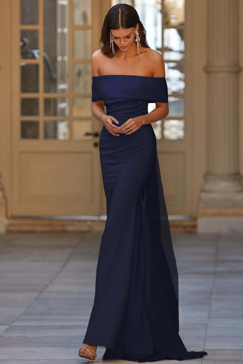 Mermaid Wedding Dress Cap Sleeve Satin Off the Shoulder Bridal Gown