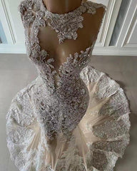 Mermaid Wedding Dress Lace Appliques Tulle Bridal Gown