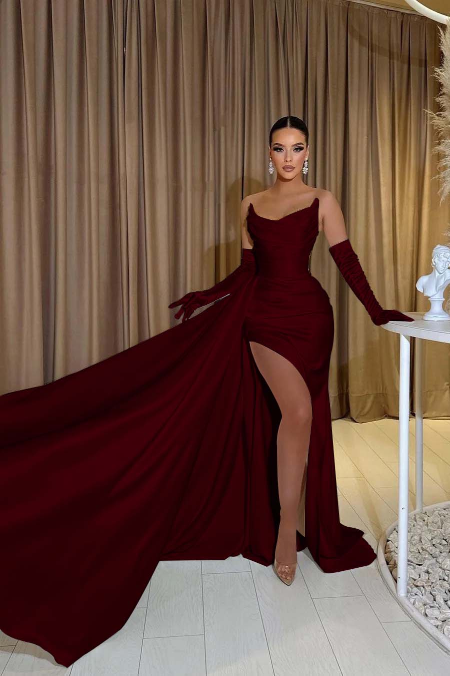Mermaid Wedding Dress Sleeveless Strapless Satin Formal Gown