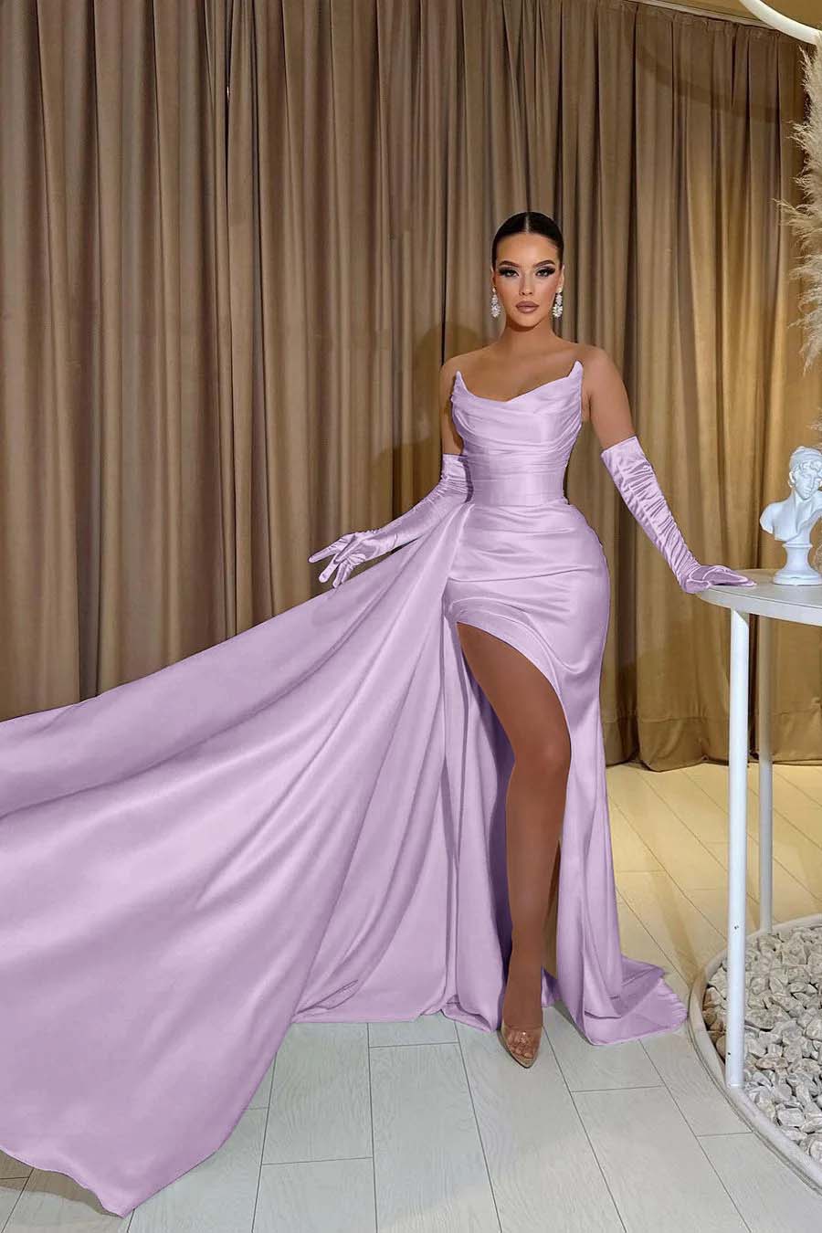 Mermaid Wedding Dress Sleeveless Strapless Satin Formal Gown